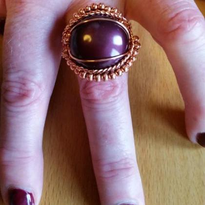 Purple Shell Pearl Wire Wrapped Ring
