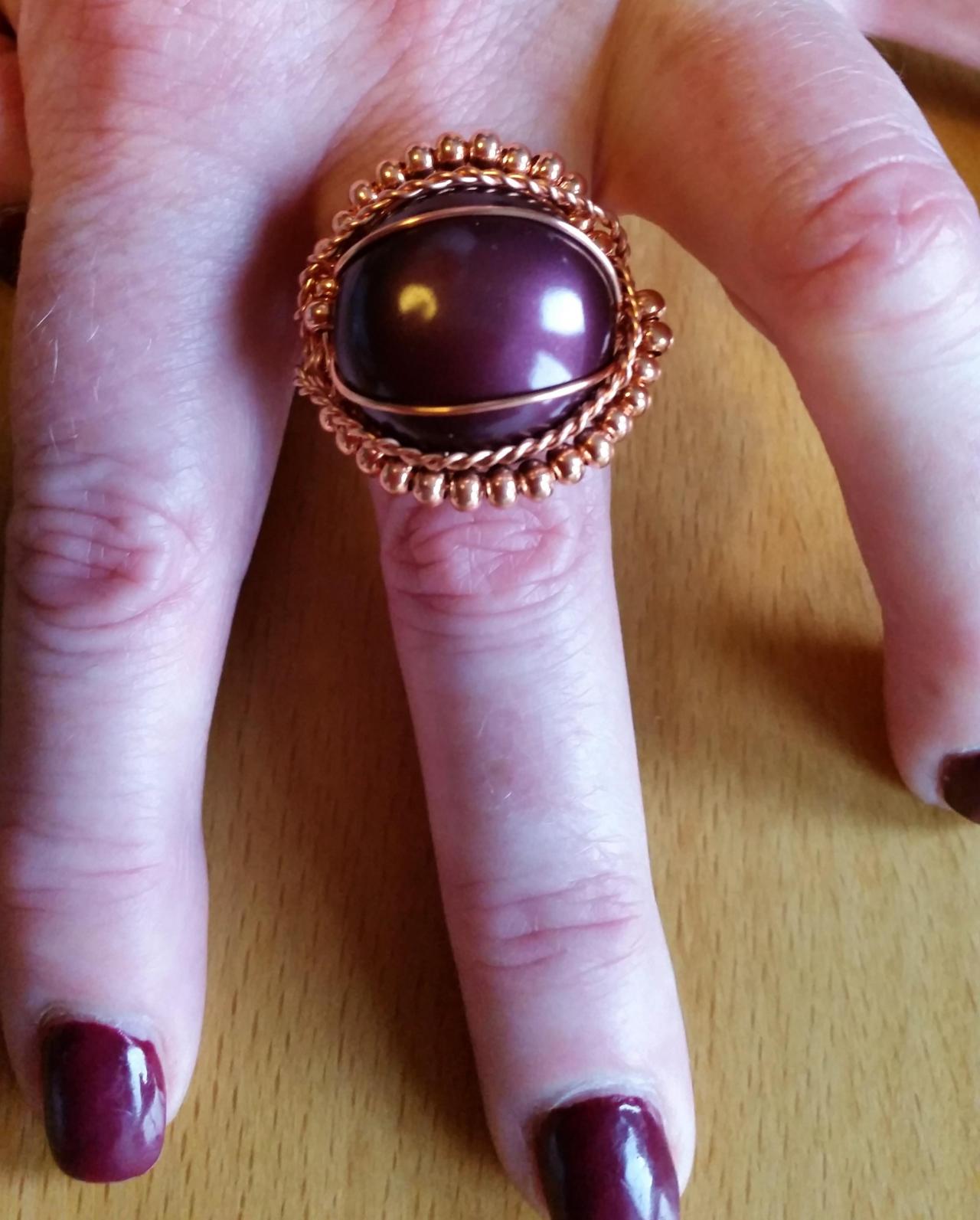 Purple Shell Pearl Wire Wrapped Ring