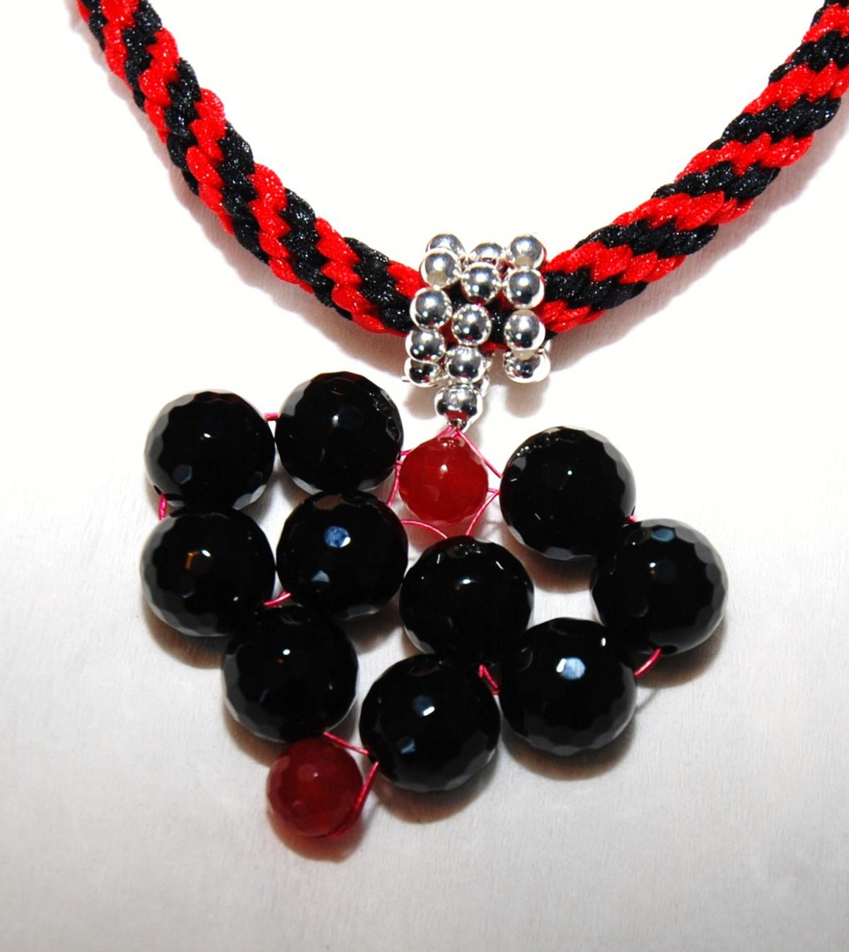 Black And Red Agate / Onyx Handmade Heart Pendant Necklace