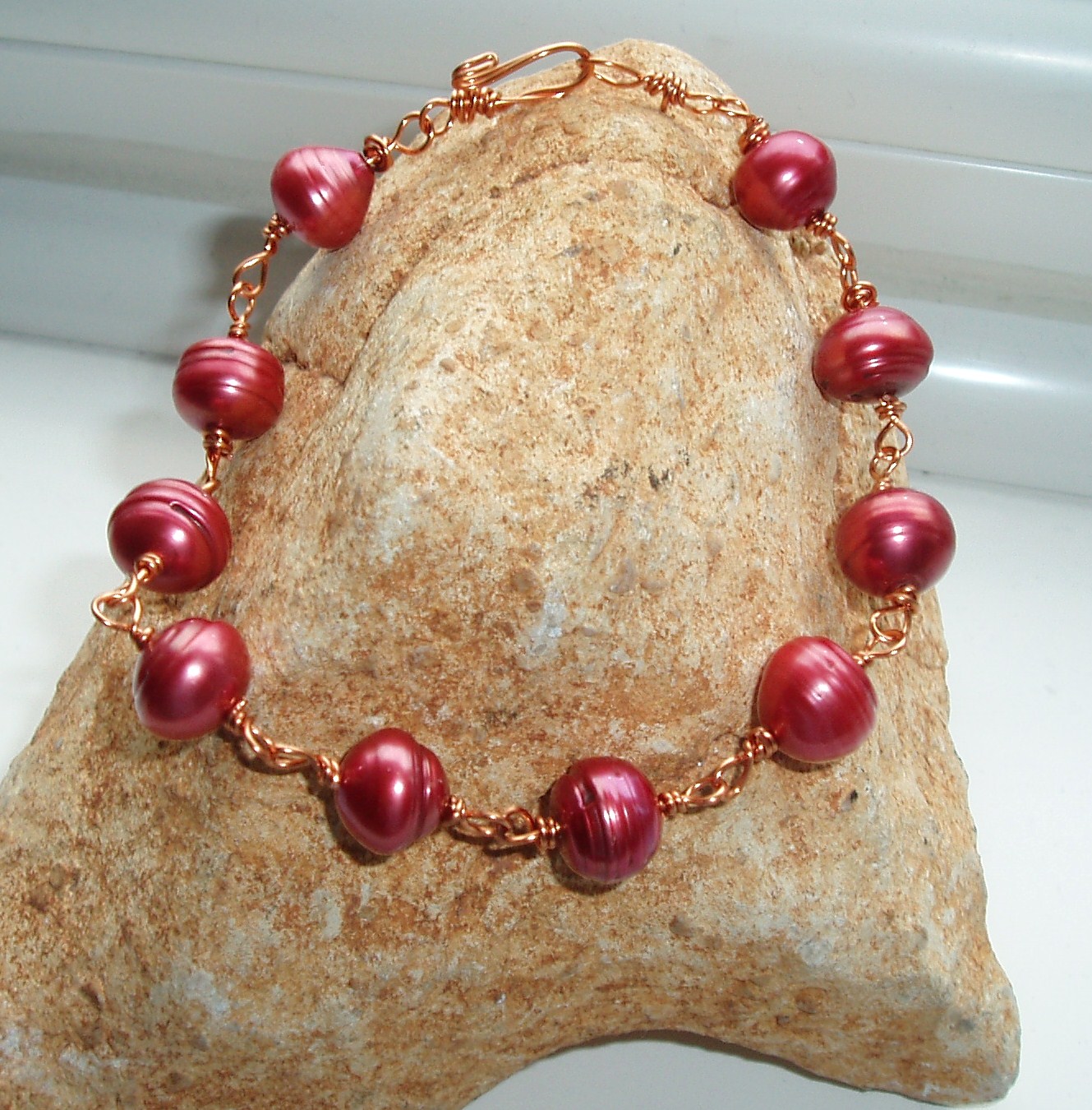 Shell Pearl Bracelet Bronze Chain Link Handmade Jewelry on Luulla