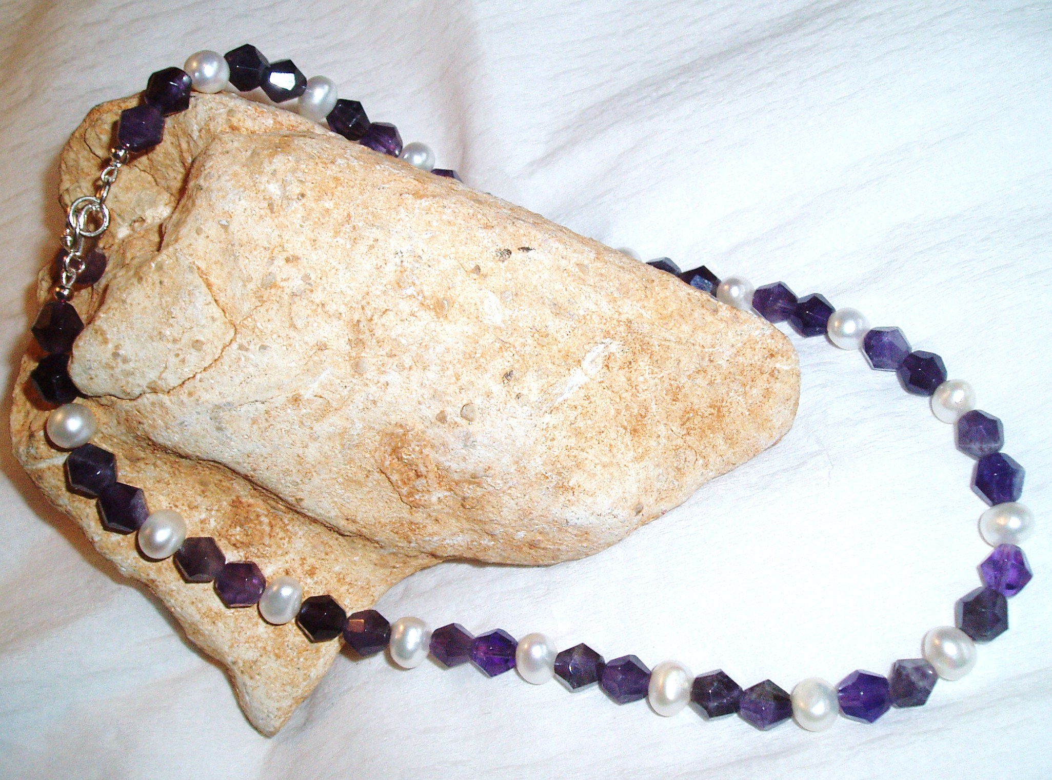 Cultured Pearl And Amethyst Necklace Handmade Gemstone Jewelry on Luulla